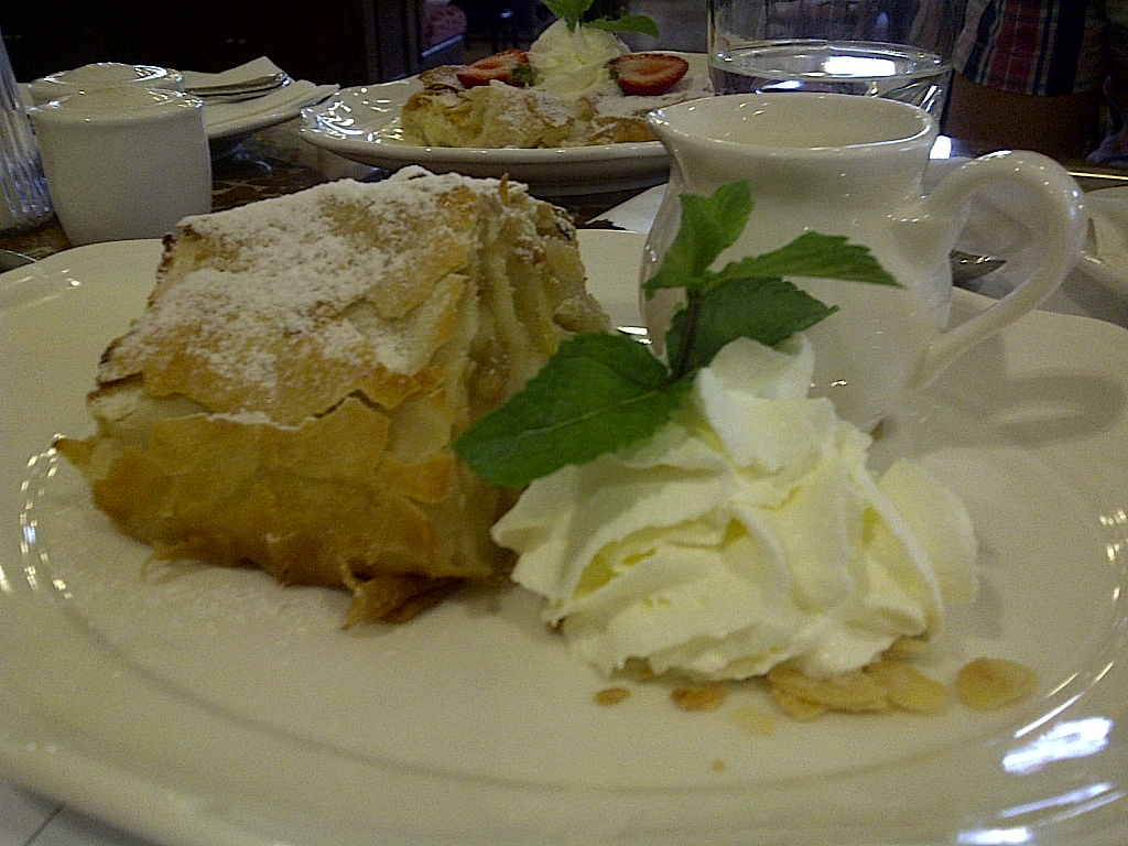 Apfelstrudel with vanilla sauce at Cafe Central