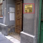 Sign in Memory of Holocaust Victims forced to reside in a collection apartment in the Herminengasse before being deported by the Nazis.