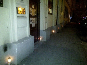 Jewish Prayer House in Vienna's 2nd District on November 10, 2014 with candles in remembrance of "Kristallnacht" 76 years ago.