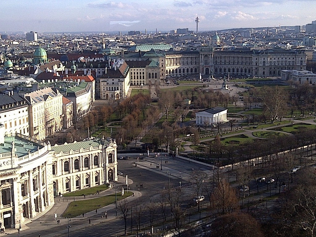 View of Burgtheater, Volksgarten and Heldenplatz from Vienna Skyliner Tower